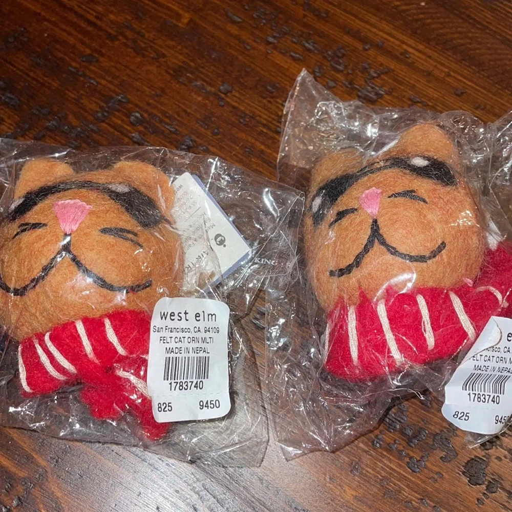Felt cool cat ornament made in Nepal New in pack west elm